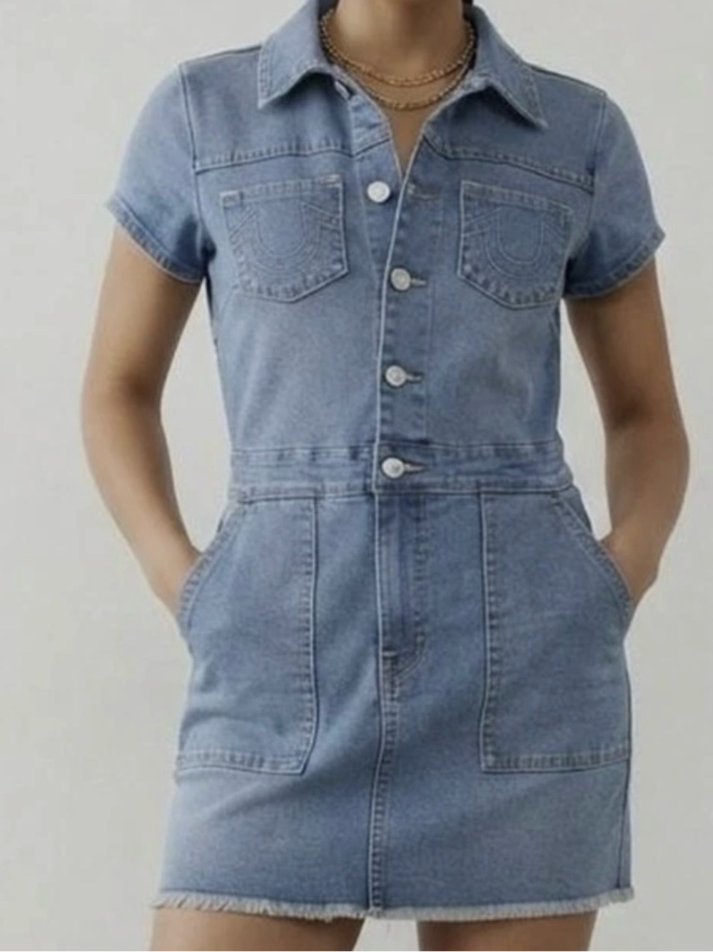 True Religion Light Blue szS Denim Shirtdress Overall